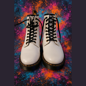 Dr Martens White Combat Boots with Black Laces Womens Size 7